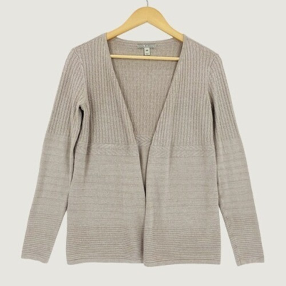 Dana Buchman Cardigan Womens XS Tan Open Front Ribbed Knit Sweater Neutral Basic